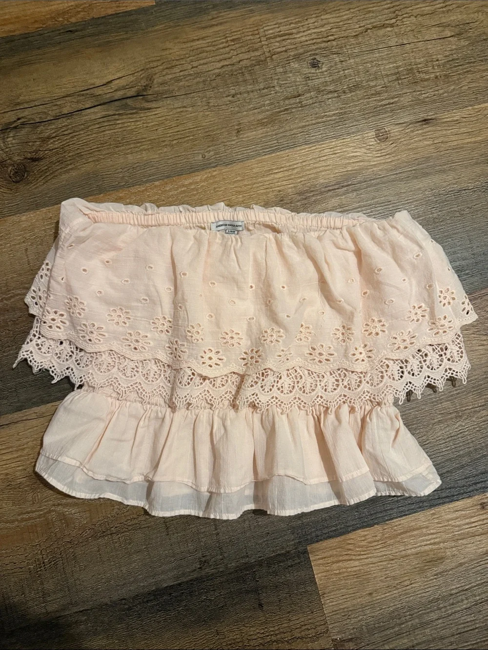 Light Peach Off-the-Shoulder Ruffle Lace Top